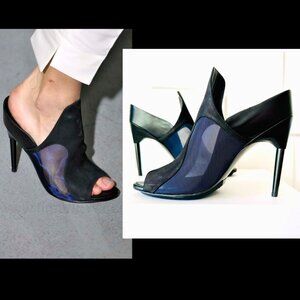 3.1 Philip Lim Aria mule heels black navy blue mesh 40 Runway SS 2015